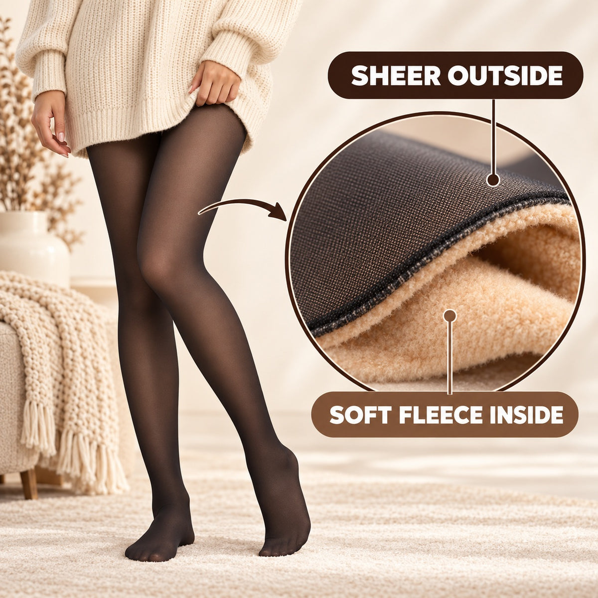 Viblitz™ Sheer-Look Thermal Tights with Tummy Control