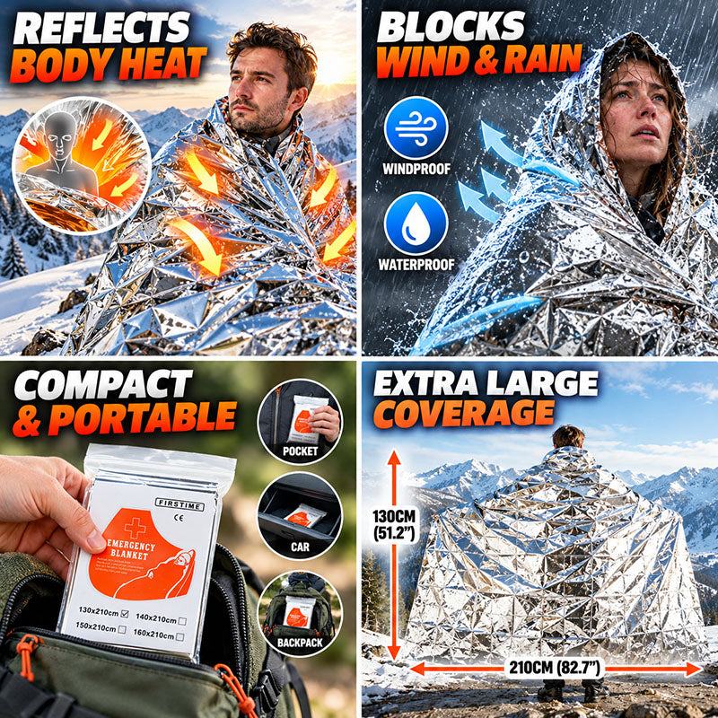 🚨 Outdoor Survival Blanket – Compact Silver Thermal Shelter for Emergency Kits