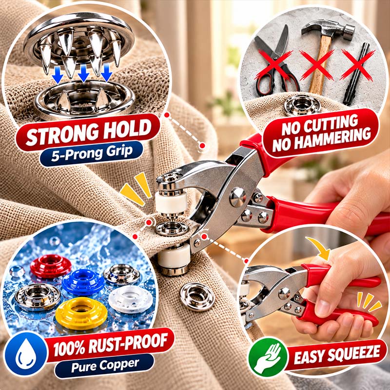 🏠 Viblitz™ Pro-Snap No-Sew Button Kit – Complete tools, easy use & durable fixes