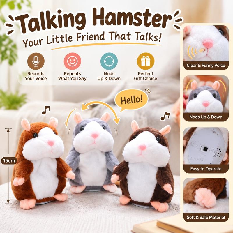 ✨Talking Hamster Plush – repeats whatever you say, auto head-shaking, hilarious fun for kids & adults.🎁