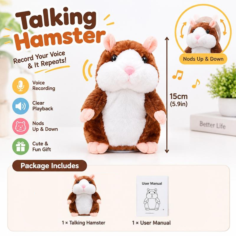✨Talking Hamster Plush – repeats whatever you say, auto head-shaking, hilarious fun for kids & adults.🎁