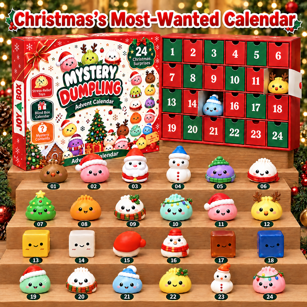 Viblitz™ 24-Day Christmas Magic Advent Calendar – Squeezable Dumpling Squishy Mystery Box