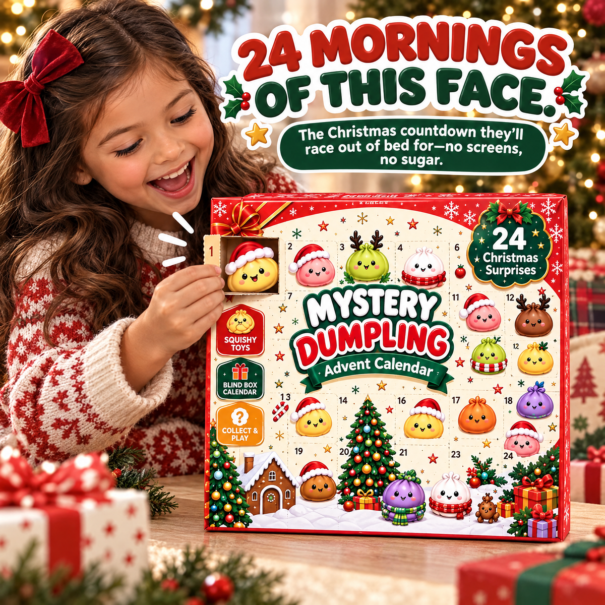 Viblitz™ 24-Day Christmas Magic Advent Calendar – Squeezable Dumpling Squishy Mystery Box