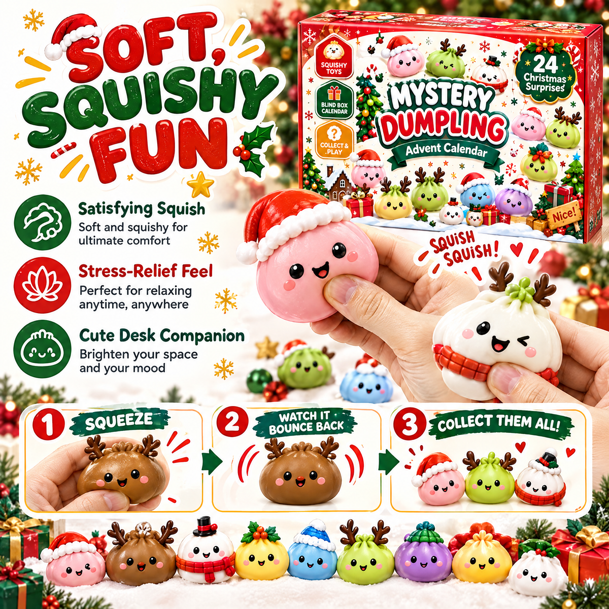 Viblitz™ 24-Day Christmas Magic Advent Calendar – Squeezable Dumpling Squishy Mystery Box